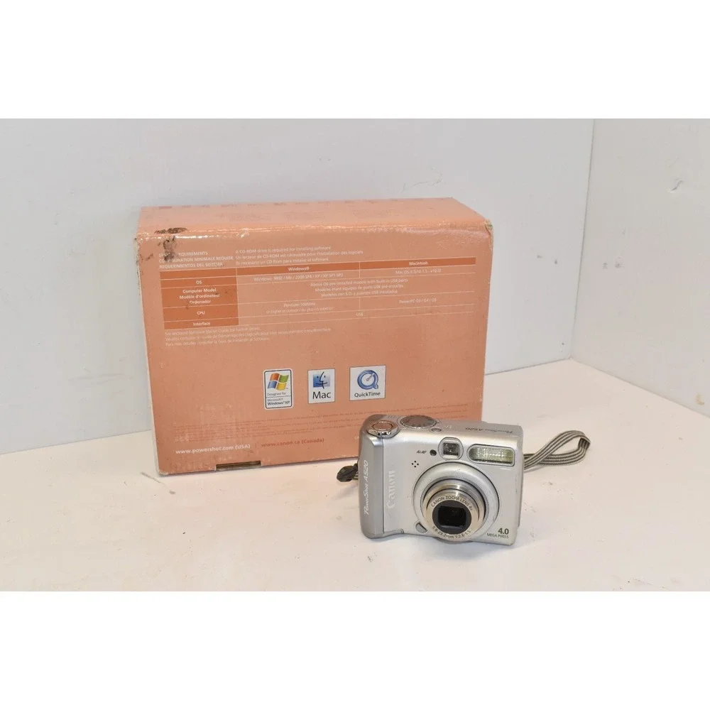 Canon Powershot A520 4.0MP Camera Silver w/ box/cords/manuals - For Parts Only